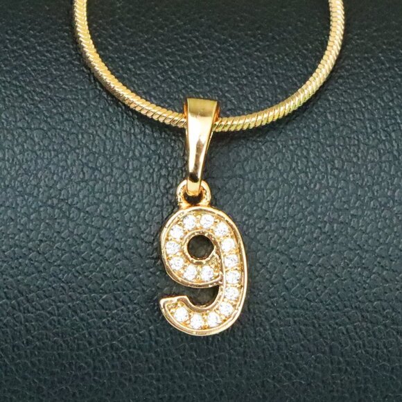 "Rose Gold Number 9 Pendant with Crystals – 18K Gold Plated Charm, XPPT1349 - Picture 1 of 13
